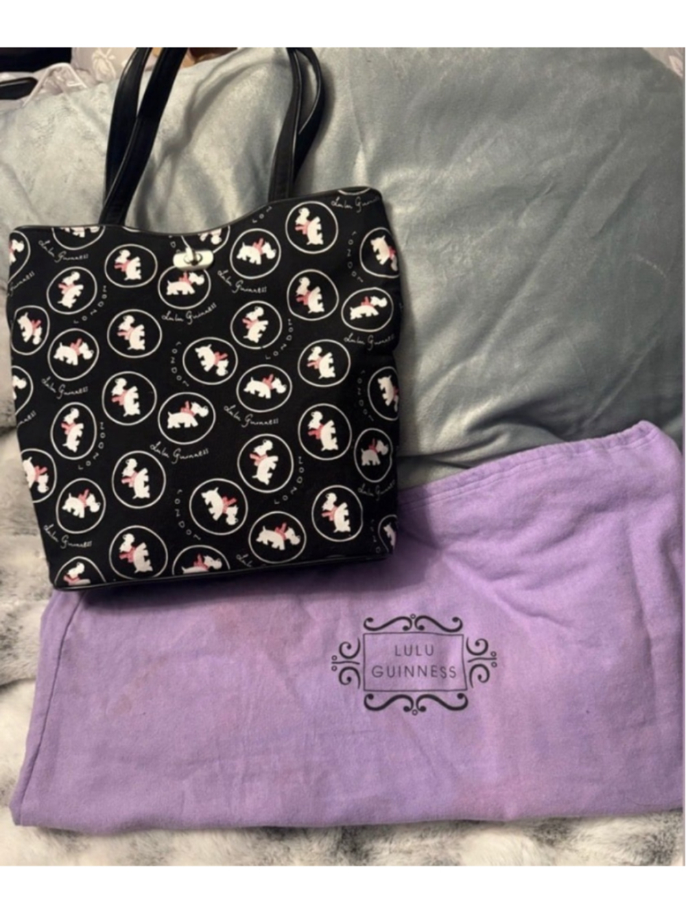 Lulu Guinness Black and White Tote with Pink Accents